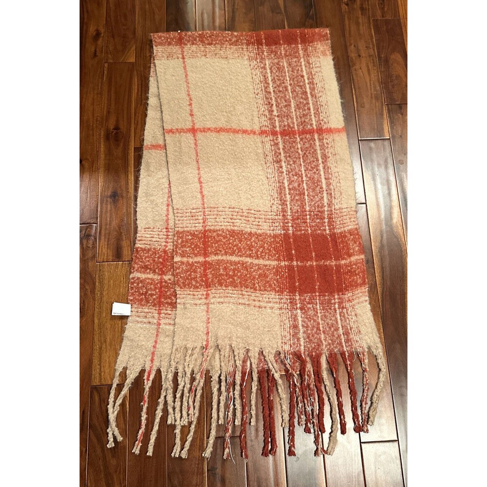 Women’s Blanket Scarf Wrap Time And Tru Orange Tan Brown Large Soft Fringe - Picture 6 of 10